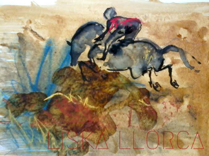 "En chasse" - Encres et craies sur papier A4