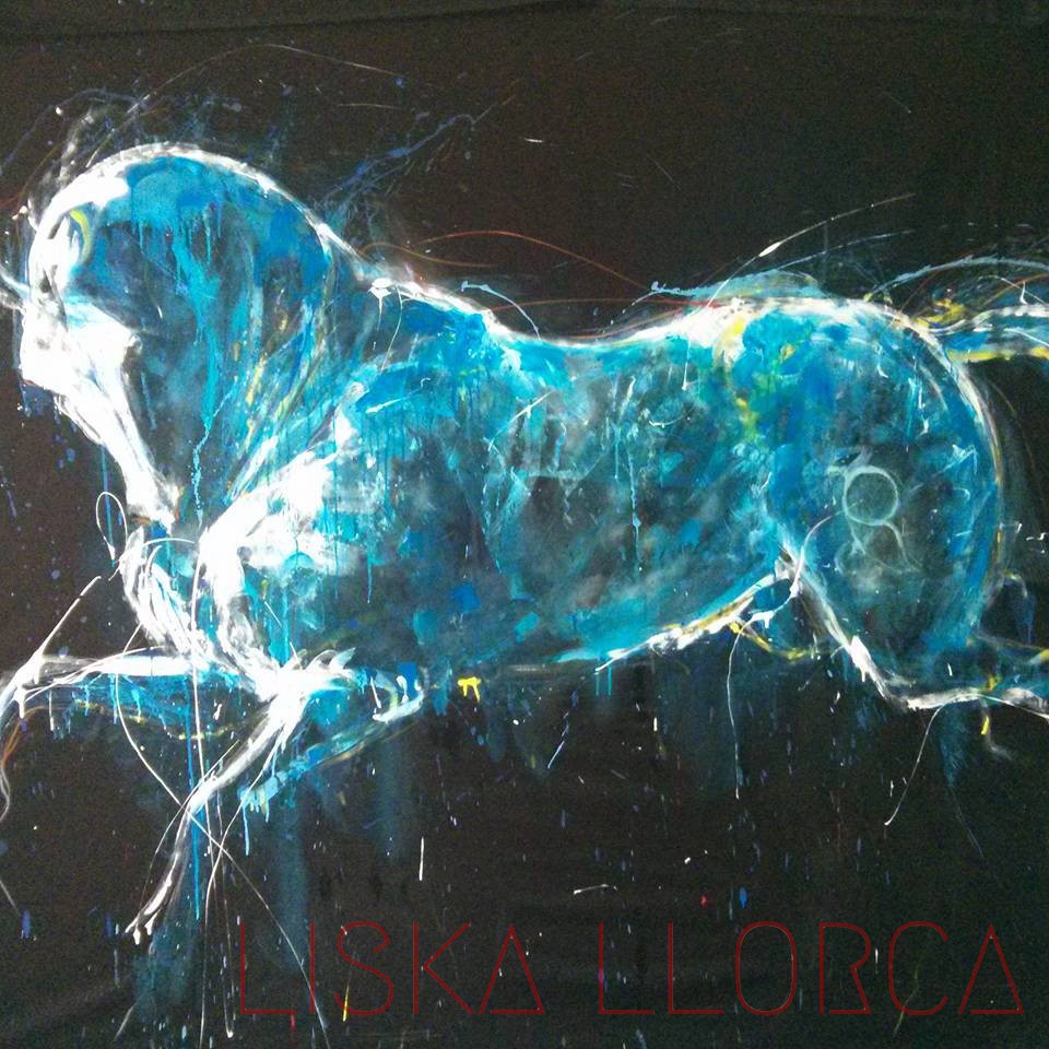 "Lusitanien, le gris" - Acryliques et craies, vernis sur tissu - 2m50 x 2m50